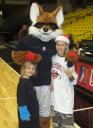 Karly & Kassidy with the D-league basketball mascot — THE UTAH FLASH FOX